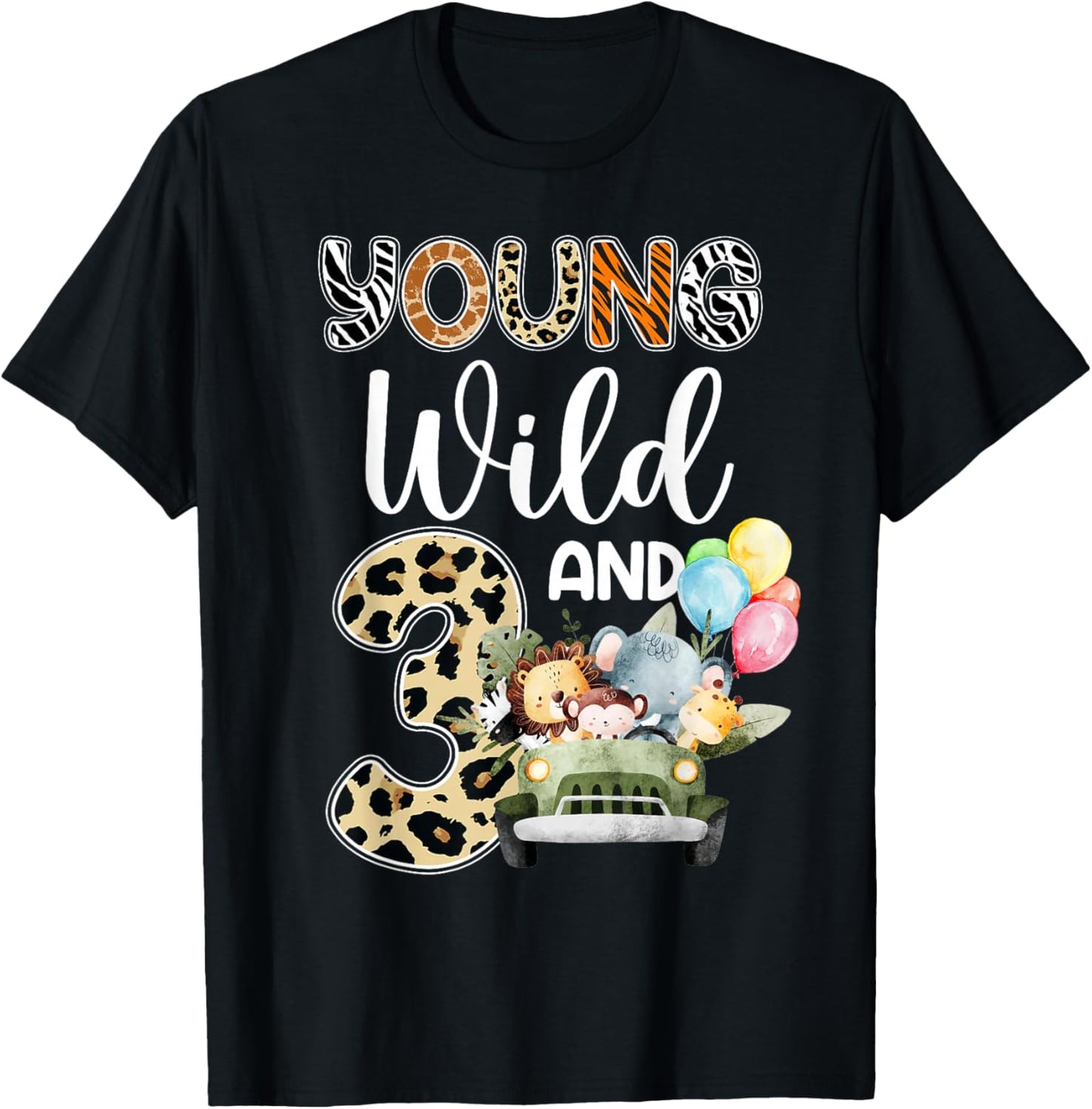 3rd Birthday Toddler Young Wild Three 3 Year Old Safari Zoo T-Shirt - T-Shirt | Black