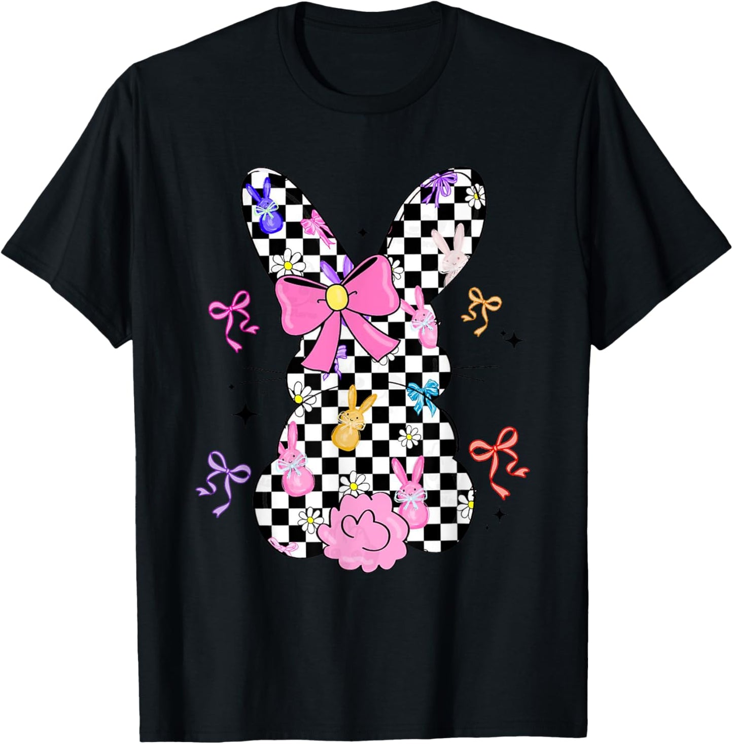 Checkerboard Easter Bunny Tween Boys Girls Teens T-Shirt - T-Shirt | Black