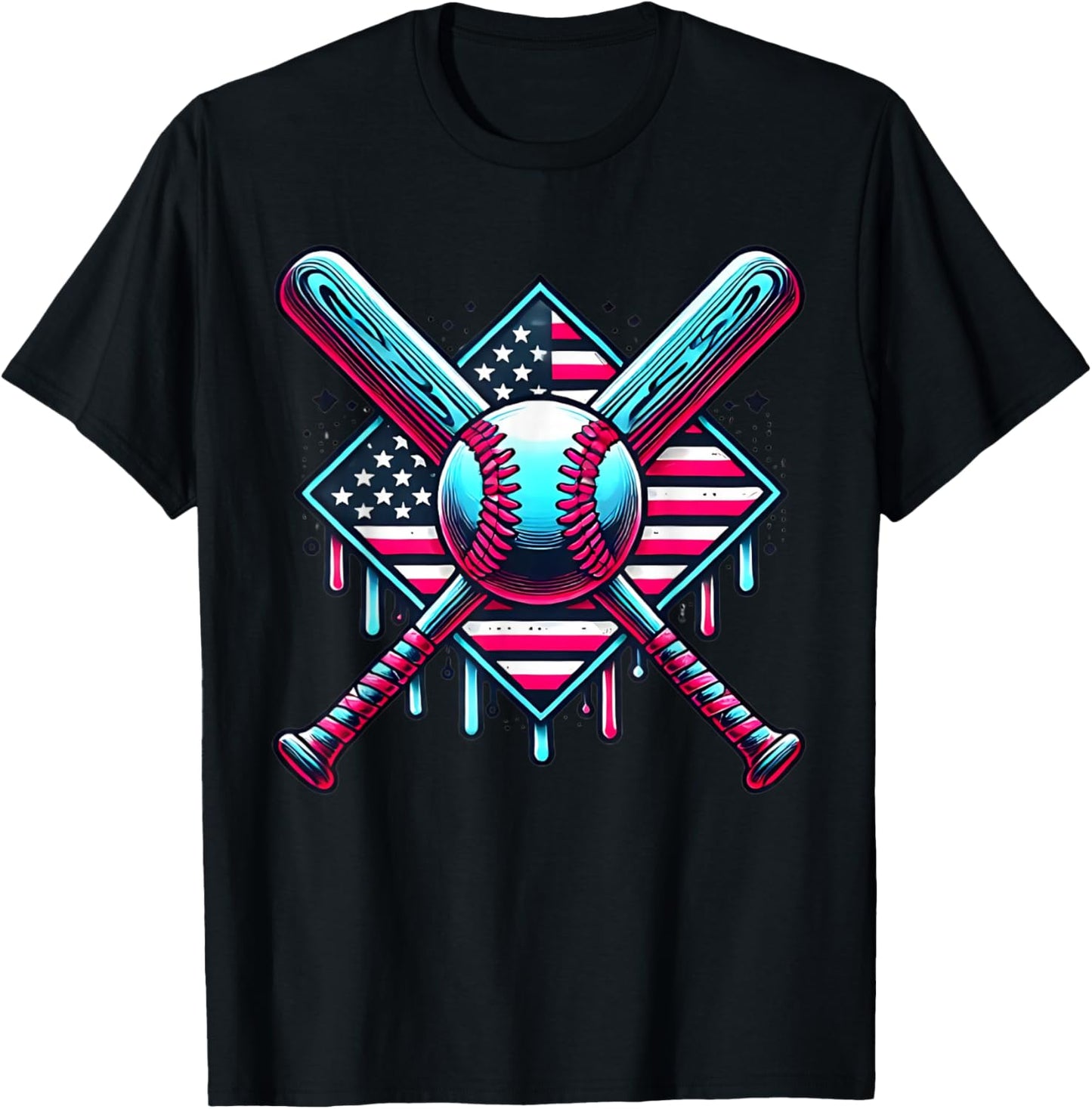 Baseball Drip For Boys American Flag USA Graphic Patriotic T-Shirt - T-Shirt | Black