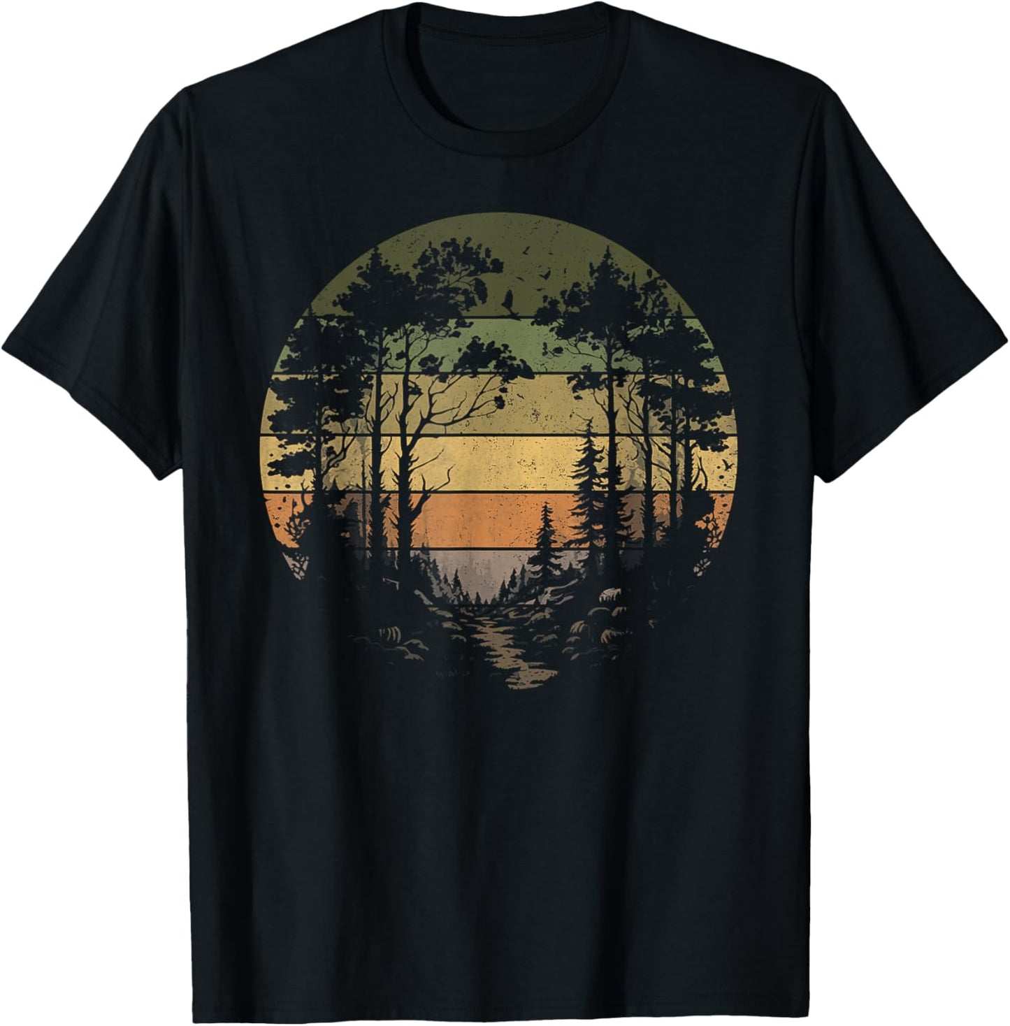 Trees Wildlife Nature Vintage Retro Forest Man Woman Girl T-Shirt - T-Shirt | Black