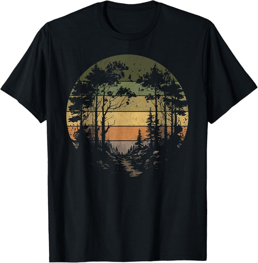 Trees Wildlife Nature Vintage Retro Forest Man Woman Girl T-Shirt - T-Shirt | Black