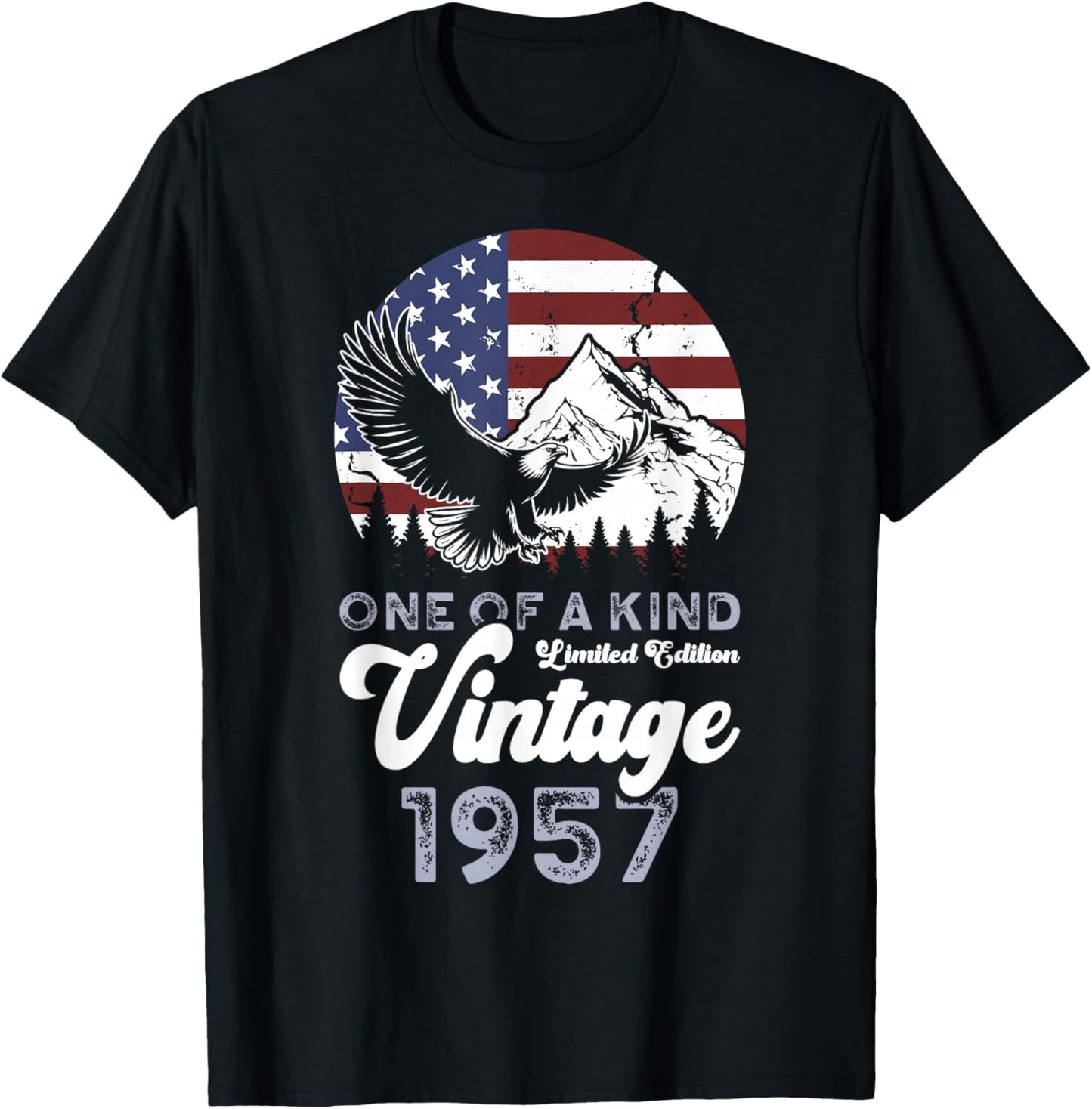 Vintage 1957 Patriotic Eagle 69th Birthday American Flag T-Shirt - T-Shirt | Black