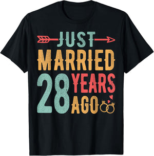 Just Married 28 Years Ago - 28th Wedding Anniversary Couple T-Shirt - T-Shirt | Black