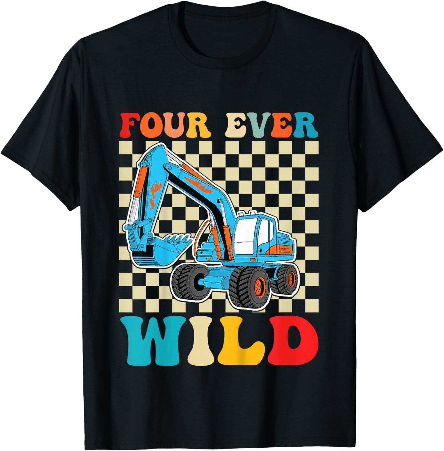 Four 4yr 4th Birthday Construction Boy 4 Years Old Boys T-Shirt - T-Shirt | Black