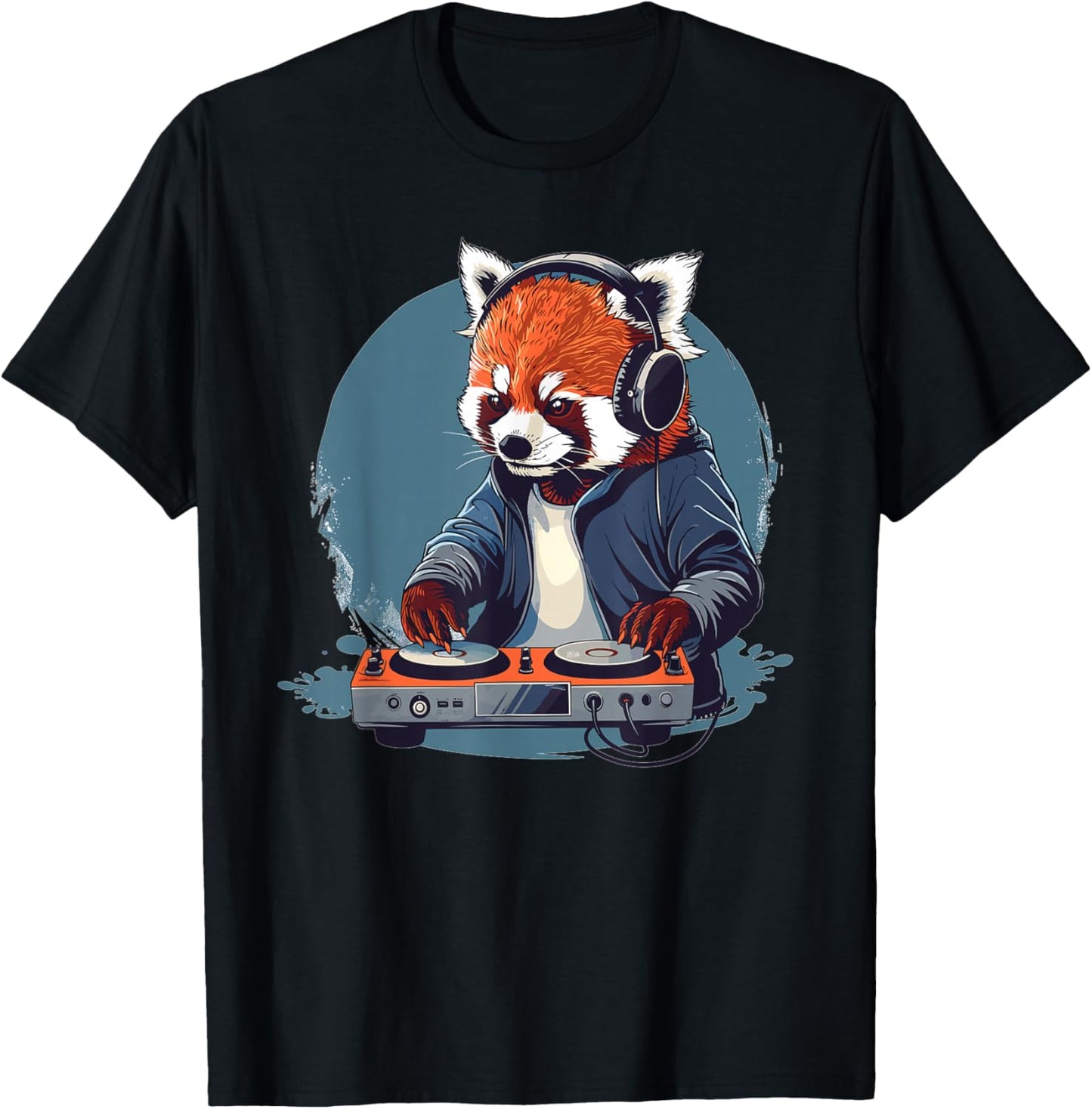 Cartoon Red Panda DJ T-Shirt - T-Shirt | Black