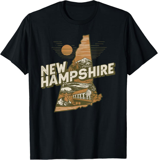 New Hampshire Souvenirs , Women & Kids New Hampshire Retro State - Black, Small T-Shirt - T-Shirt | Black