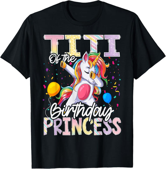 Titi of The Birthday Princess Dabbing Unicorn Matching T-Shirt - T-Shirt | Black