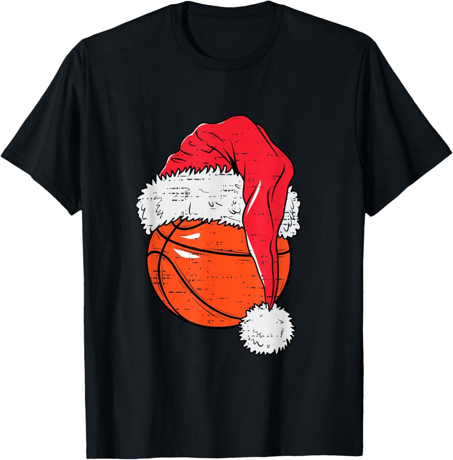 Funny Basketball Ball Santa Hat Christmas Xmas Men Boys Kids T-Shirt - T-Shirt | Black