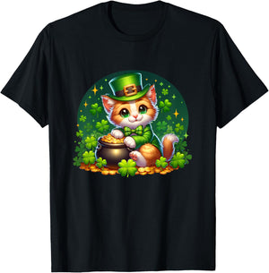 Kids St. Patrick's Day Cat Leprechaun Kitten Irish Toddler Girls T-Shirt - T-Shirt | Black