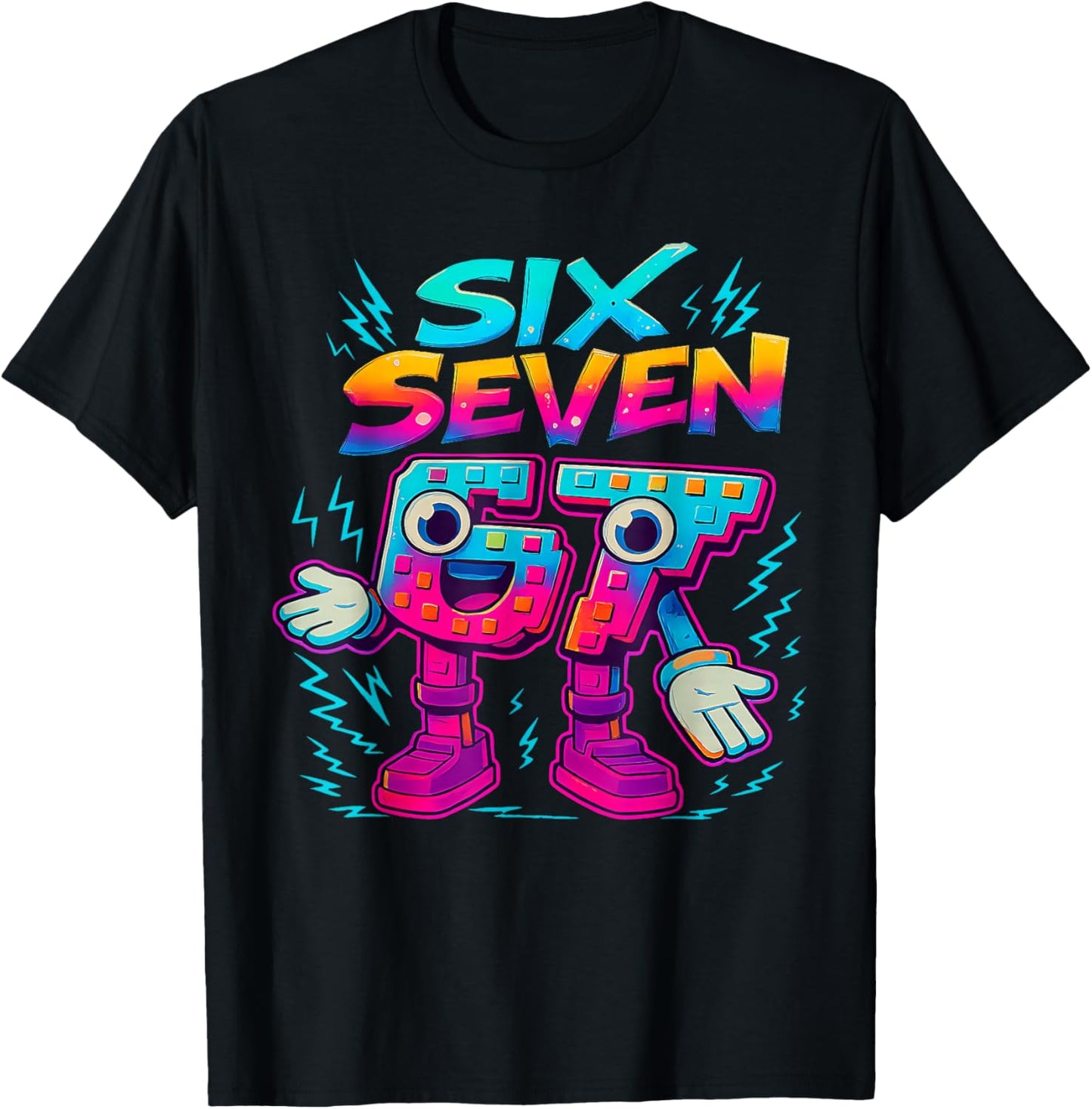 Six Seven Brainrot Italian Funny 67 Kids Gaming Meme T-Shirt - T-Shirt | Black