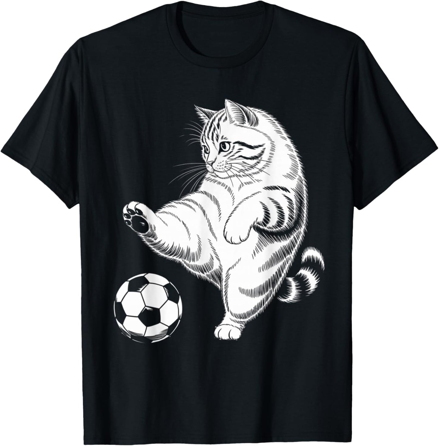 Funny Cat Soccer Ball Graphic T-Shirt - T-Shirt | Black