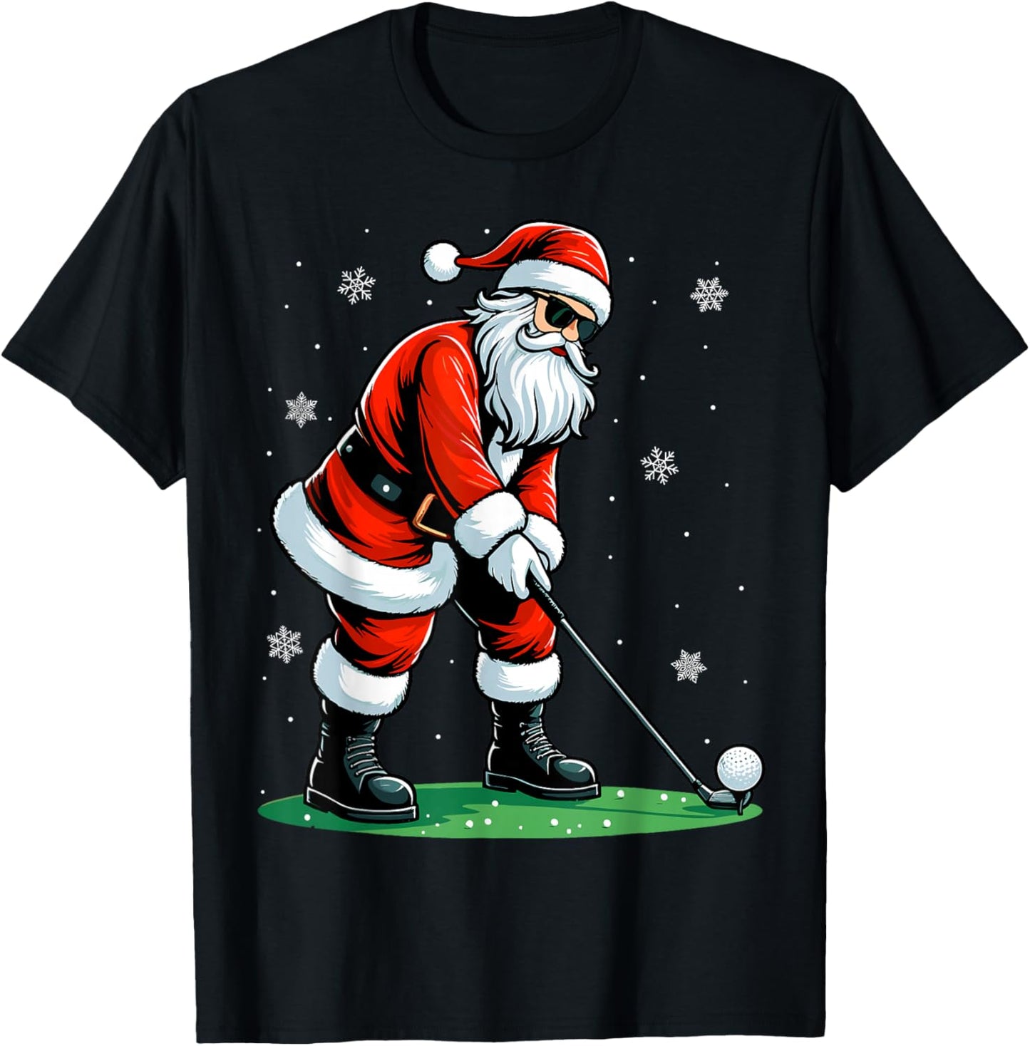 Christmas Golf Santa Golfer Xmas Funny Christmas Golfing T-Shirt - T-Shirt | Black