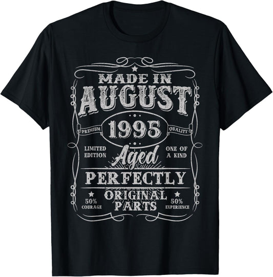 30 Years Old Made In August 1995 Vintage 30th Birthday Men T-Shirt - T-Shirt | Black