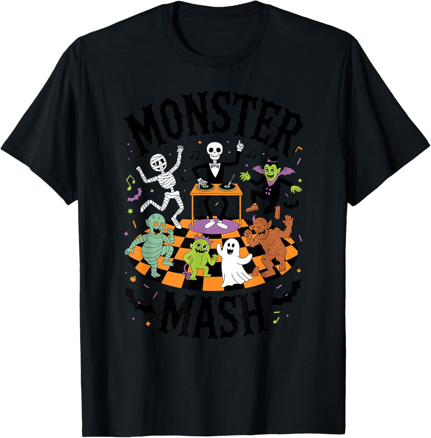 Monster Mash Halloween Party Dancing Monsters DJ Skeleton T-Shirt - T-Shirt | Black