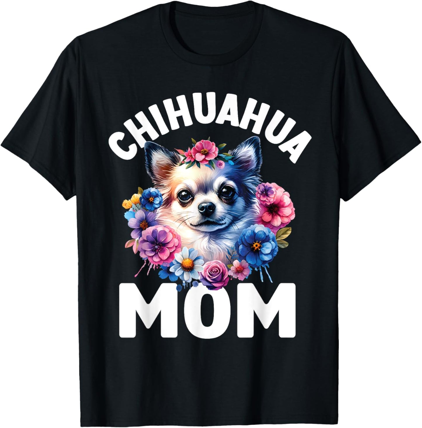 Watercolor Floral Chihuahua Mama Dog Lovers Mother's Day Women Kids T-Shirt - T-Shirt | Black