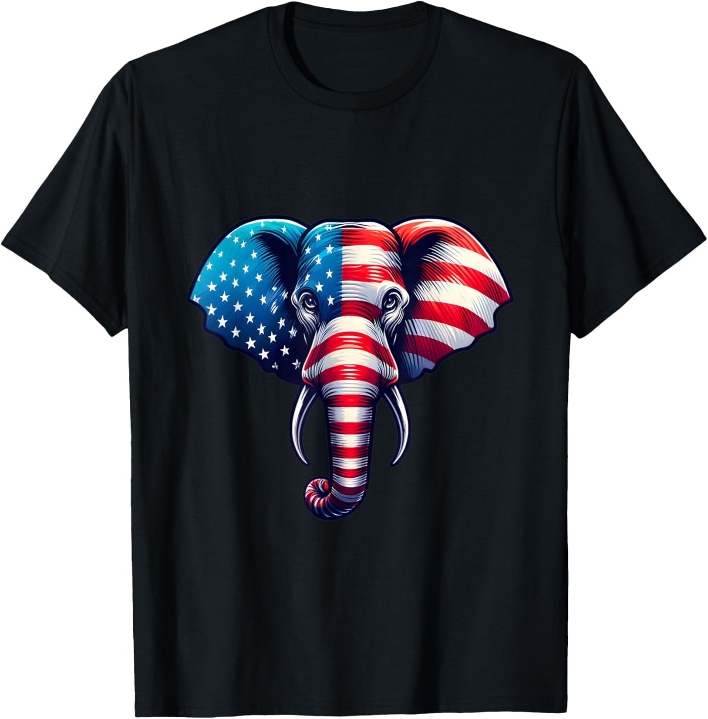 American Flag Elephant 4th of July Patriotic Elephant Face T-Shirt - T-Shirt | Black