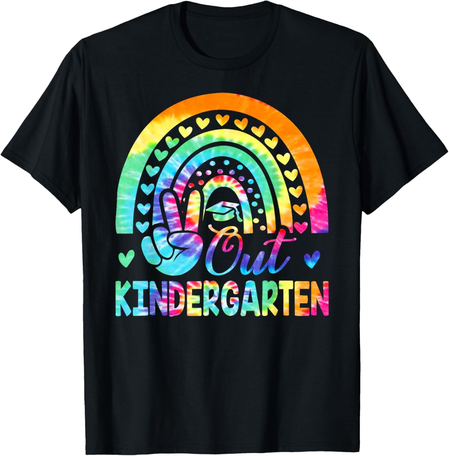 Cute Tie Dye Rainbow Peace Out Kindergarten Last Day T-Shirt - T-Shirt | Black