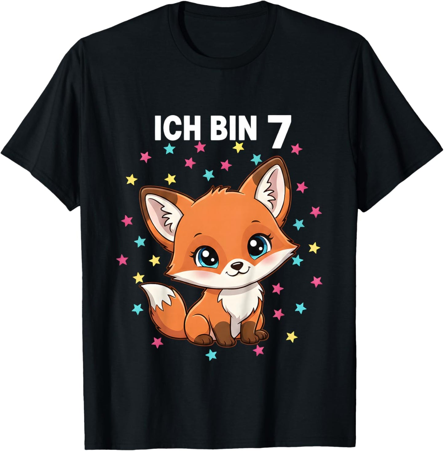 Ich Bin 7 - Süßes Fuchs Kindergeburtstag Junge Mädchen T-Shirt - T-Shirt | Black