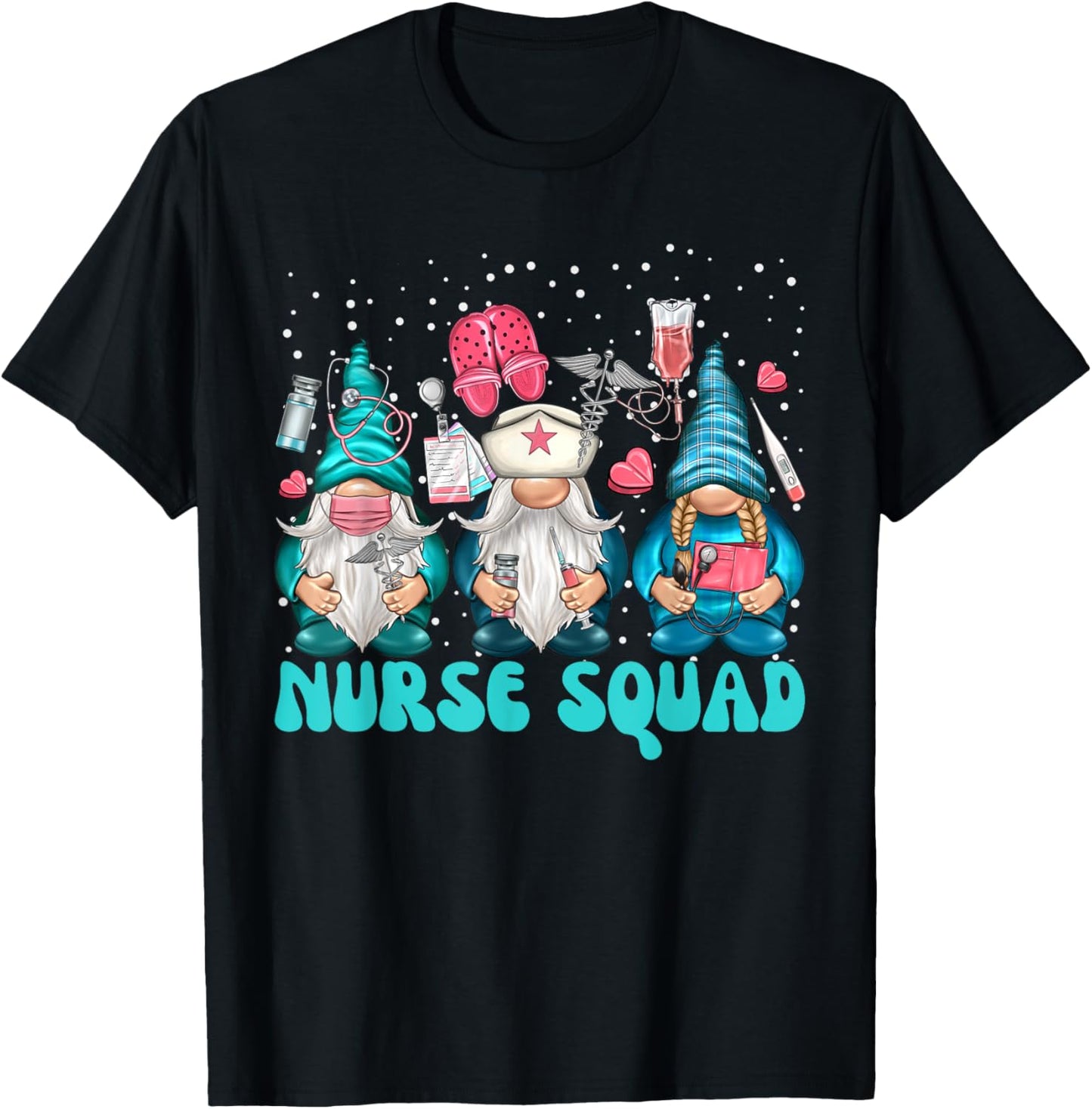 Funny Christmas Scrub Tops Women Gnomes Scrubs Nurse Squad T-Shirt - T-Shirt | Black