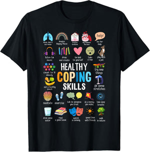 Healthy Coping Skills Counselor Mental Health Awareness T-Shirt - T-Shirt | Black