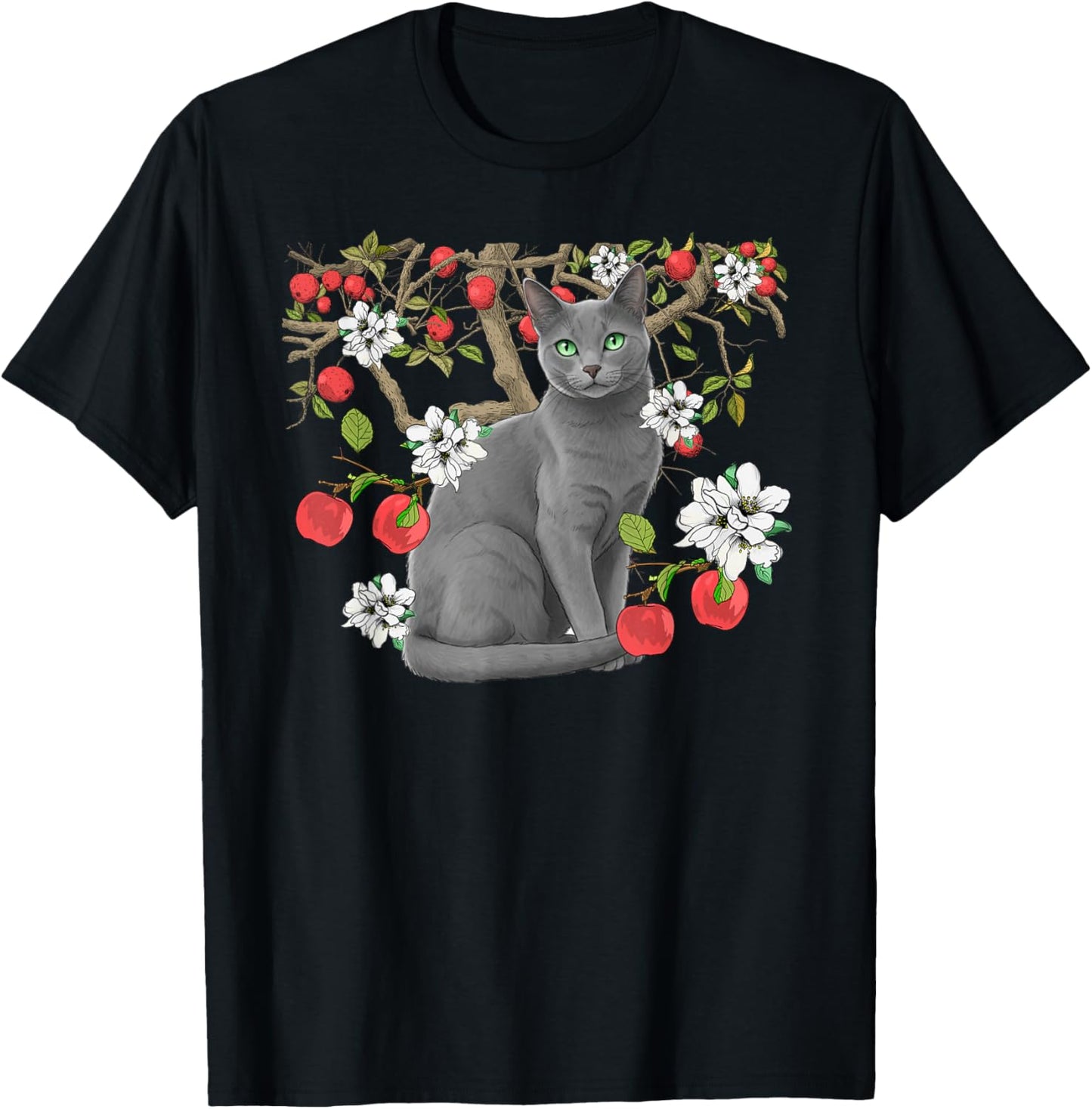 Russian Blue Cat Owner Russian Blue Cat Lover Flowers T-Shirt - T-Shirt | Black