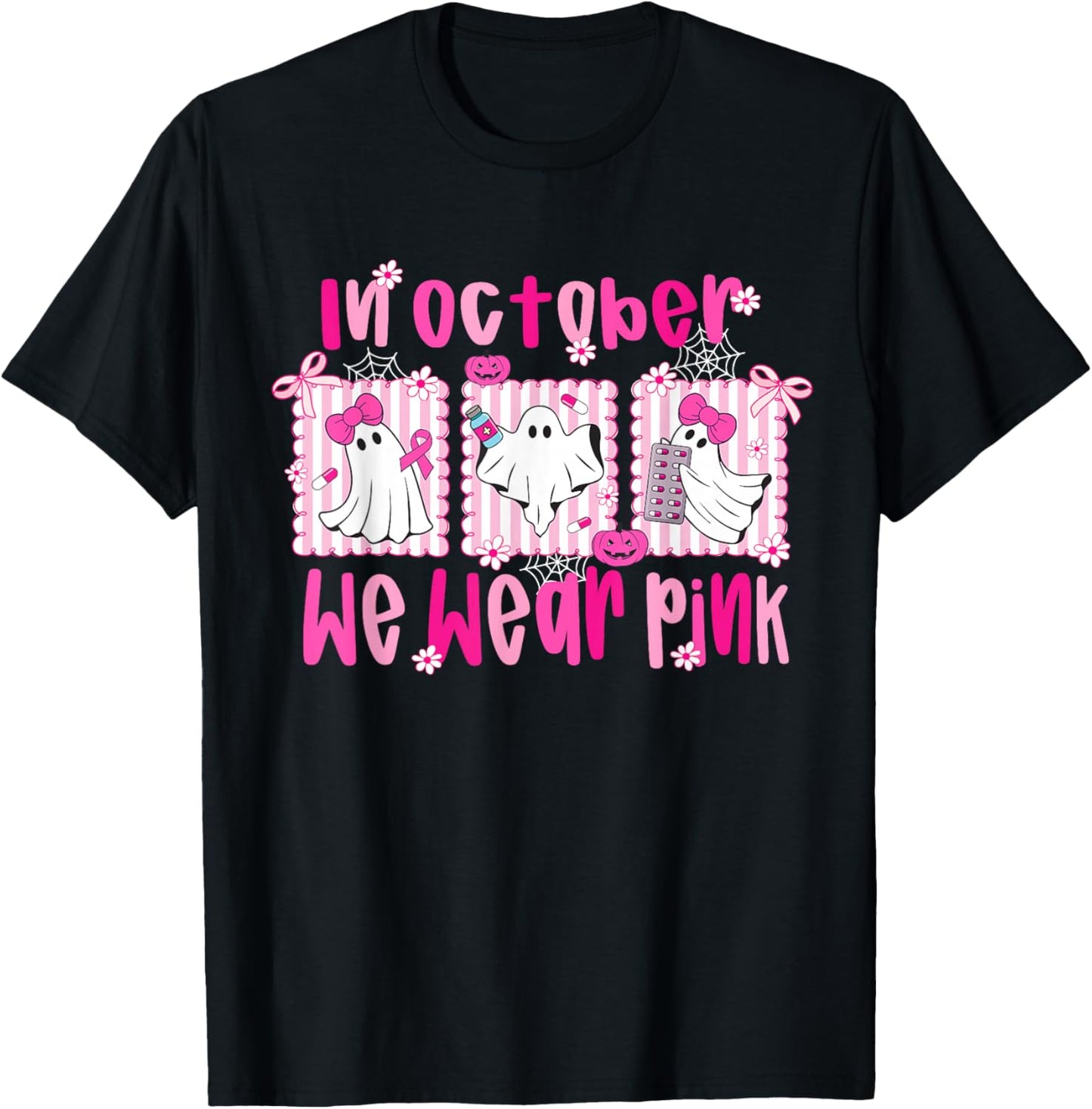 in October We Wear Pink Pharmacy Tech Life Breast Cancer T-Shirt - T-Shirt | Black