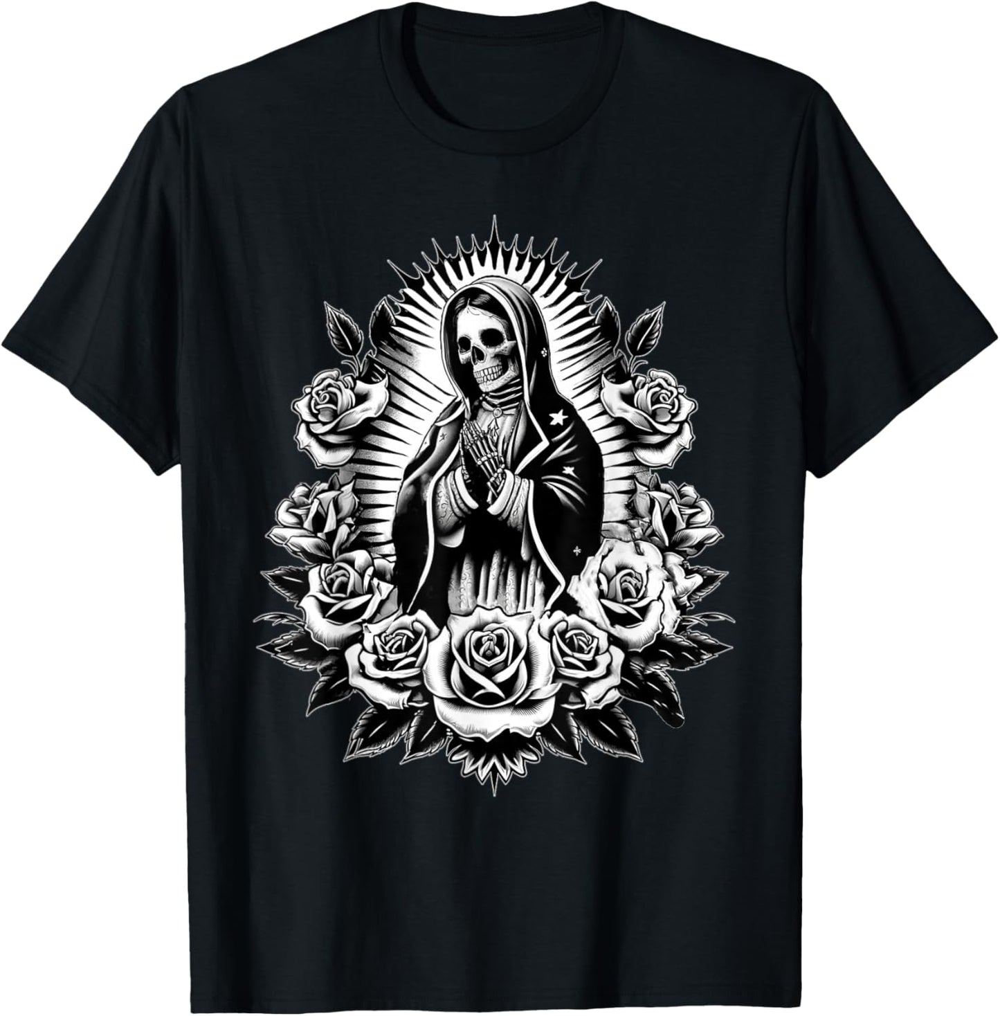 Santa Muerte Mexican Floral Saint Death T-Shirt - T-Shirt | Black
