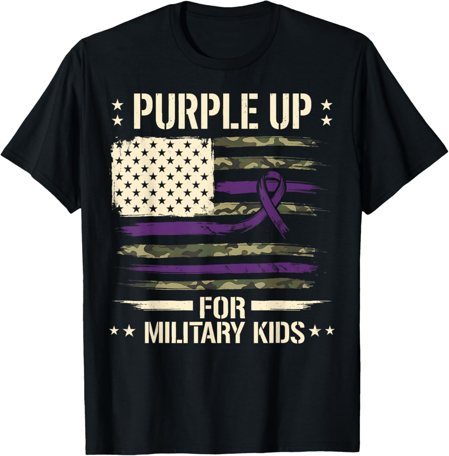 Purple Up for Military Kids Camo Flag Military Children Cute T-Shirt - T-Shirt | Black