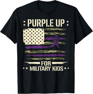 Purple Up for Military Kids Camo Flag Military Children Cute T-Shirt - T-Shirt | Black