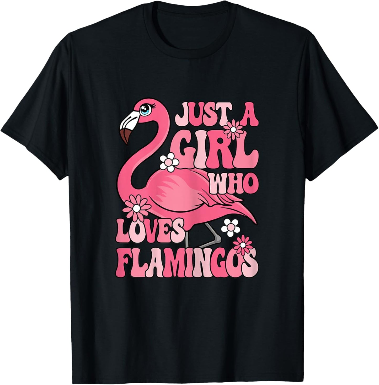 Just A Girl Who Loves Flamingos Groovy Flamingo Lover Girls T-Shirt - T-Shirt | Black