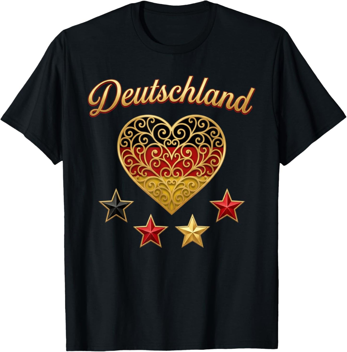 Deutschland Sterne und Herz Germany T-Shirt - T-Shirt | Black