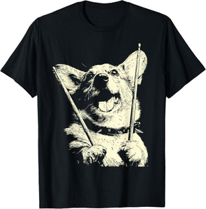 Corgi Playing Drums Funny Musician Dog Drummer Punk T-Shirt - T-Shirt | Black
