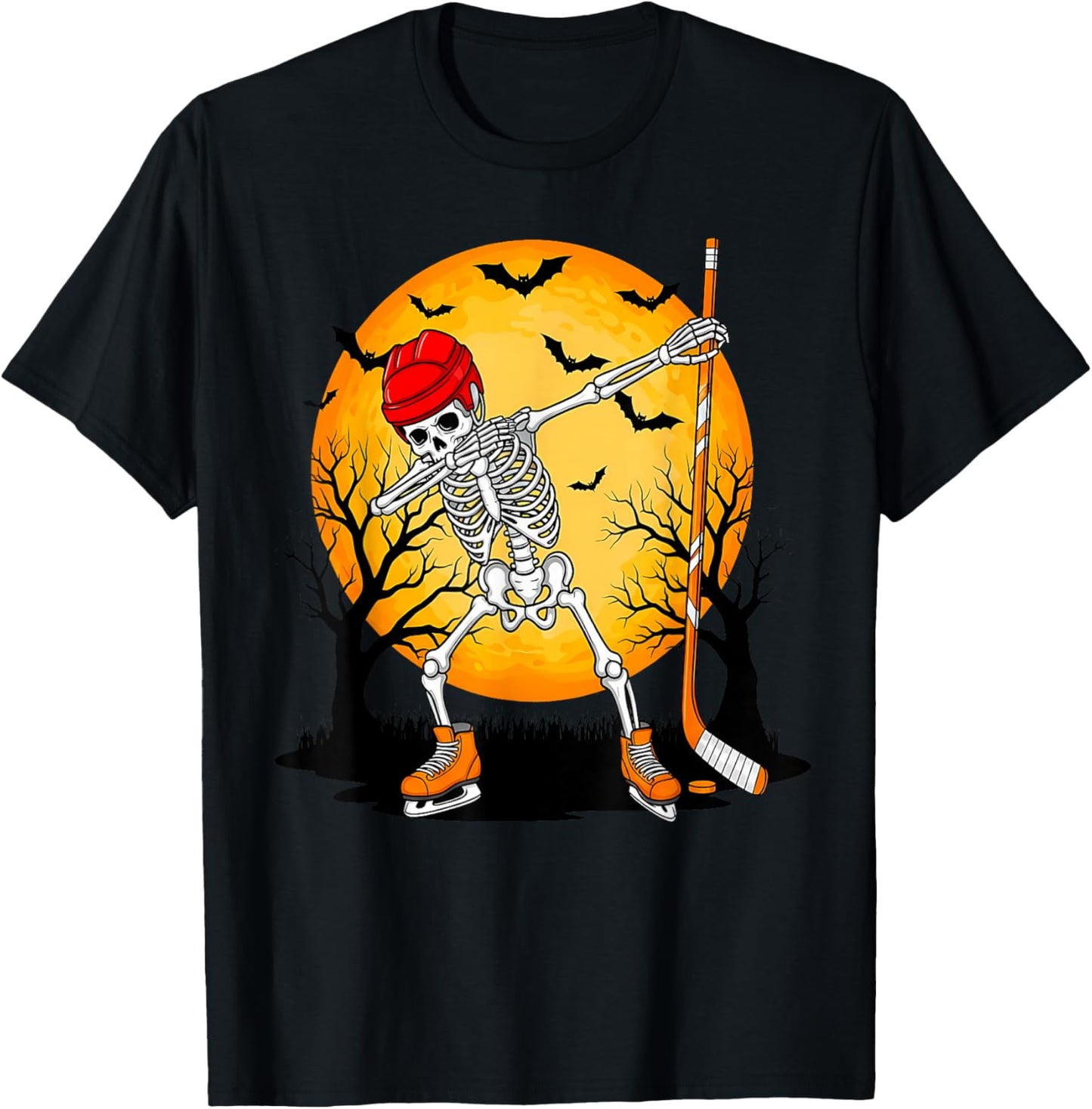 Skeleton Ice Hockey Halloween Boys Dabbing Hockey T-Shirt - T-Shirt | Black