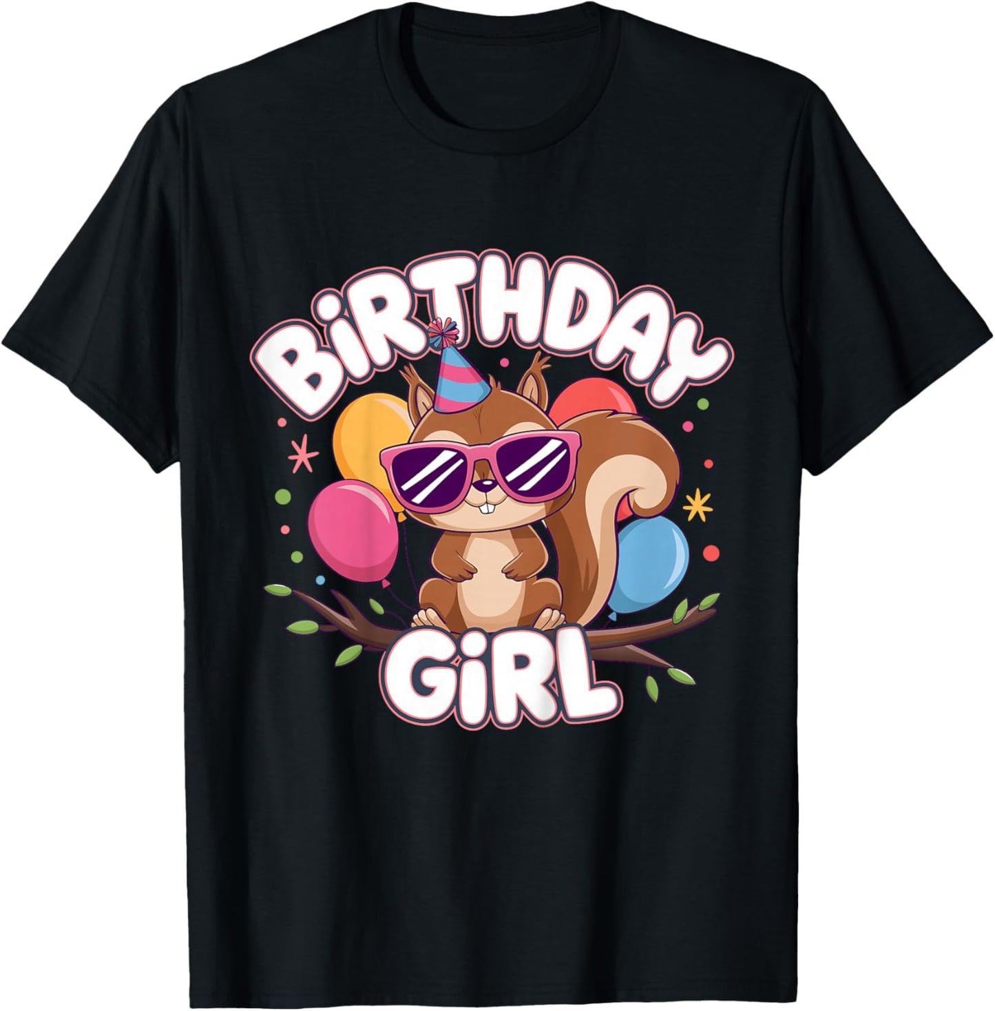 Kids Birthday Girl Squirrel Kids T-Shirt - T-Shirt | Black