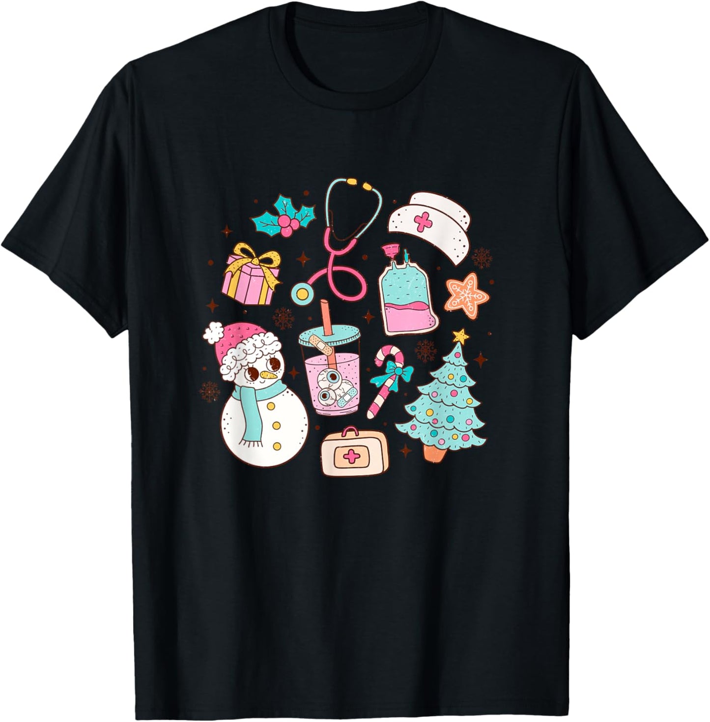 Cute Matching Christmas Nurse Medical T-Shirt - T-Shirt | Black