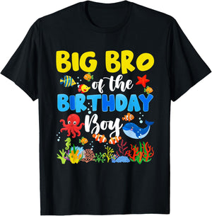 Big Bro of The Birthday Boy Sea Animals Ocean Theme Birthday T-Shirt - T-Shirt | Black