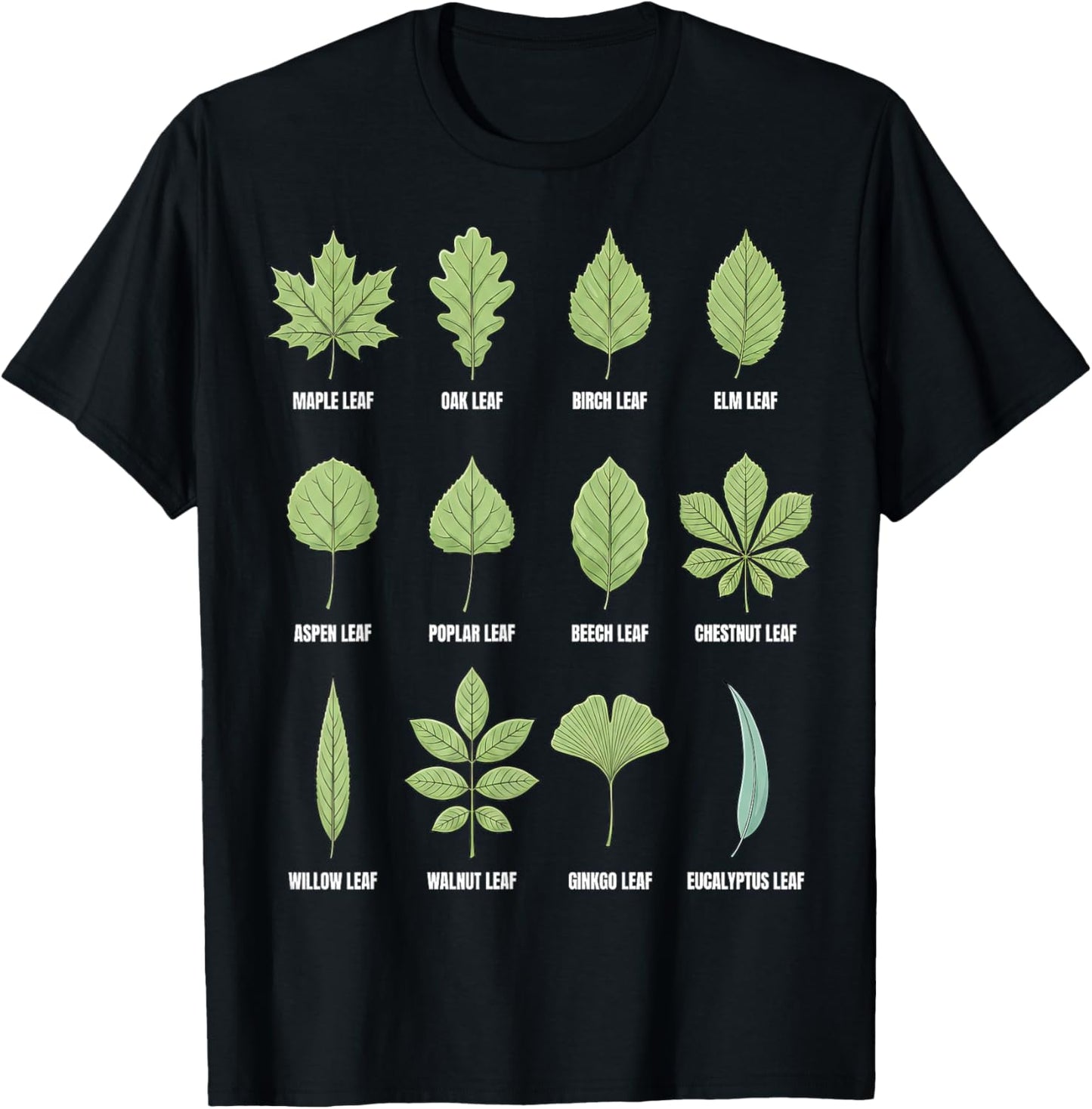 Types of Tree Leaves Botanical Chart T-Shirt - T-Shirt | Black