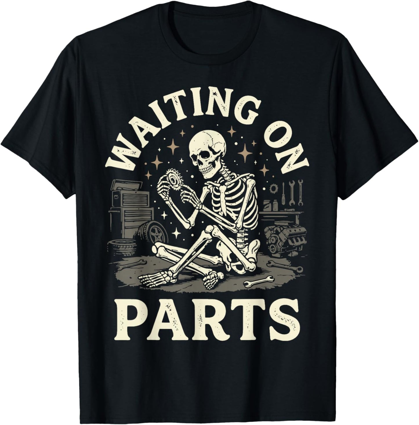 Waiting On Parts Skeleton T-Shirt - T-Shirt | Black