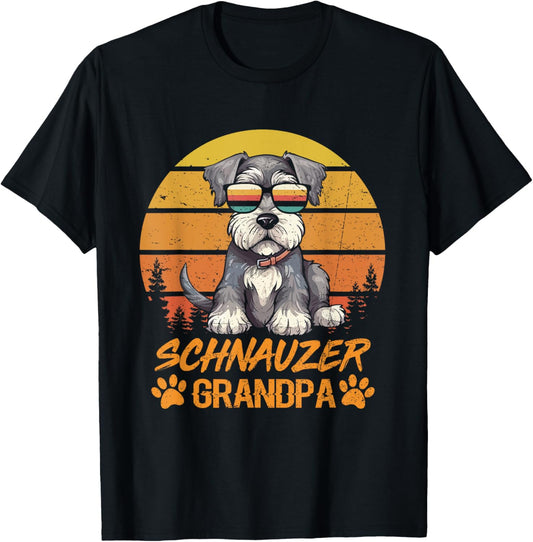 Vintage Retro Miniature Schnauzer Dog Grandpa Fathers Day T-Shirt - T-Shirt | Black