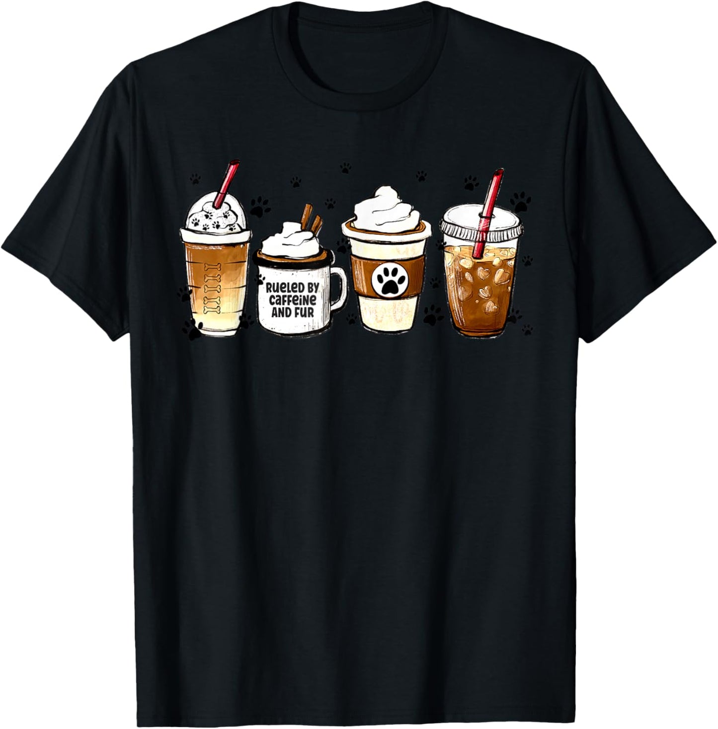 Fueled By Caffeine & Fur Coffee Lover Veterinarian Vet Tech T-Shirt - T-Shirt | Black