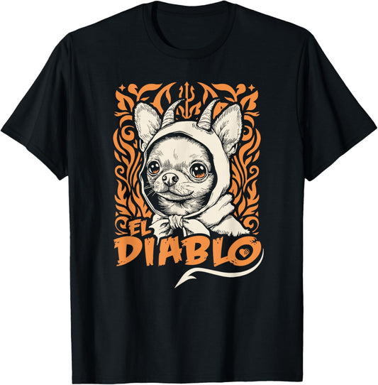 Funny Cute Spooky Ghost El Diablo Chihuahua Halloween Dog T-Shirt - T-Shirt | Black