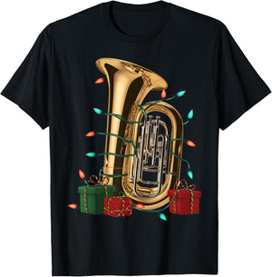 Tuba Music Lover Xmas Lighting Santa Musical Tuba Christmas T-Shirt - T-Shirt | Black