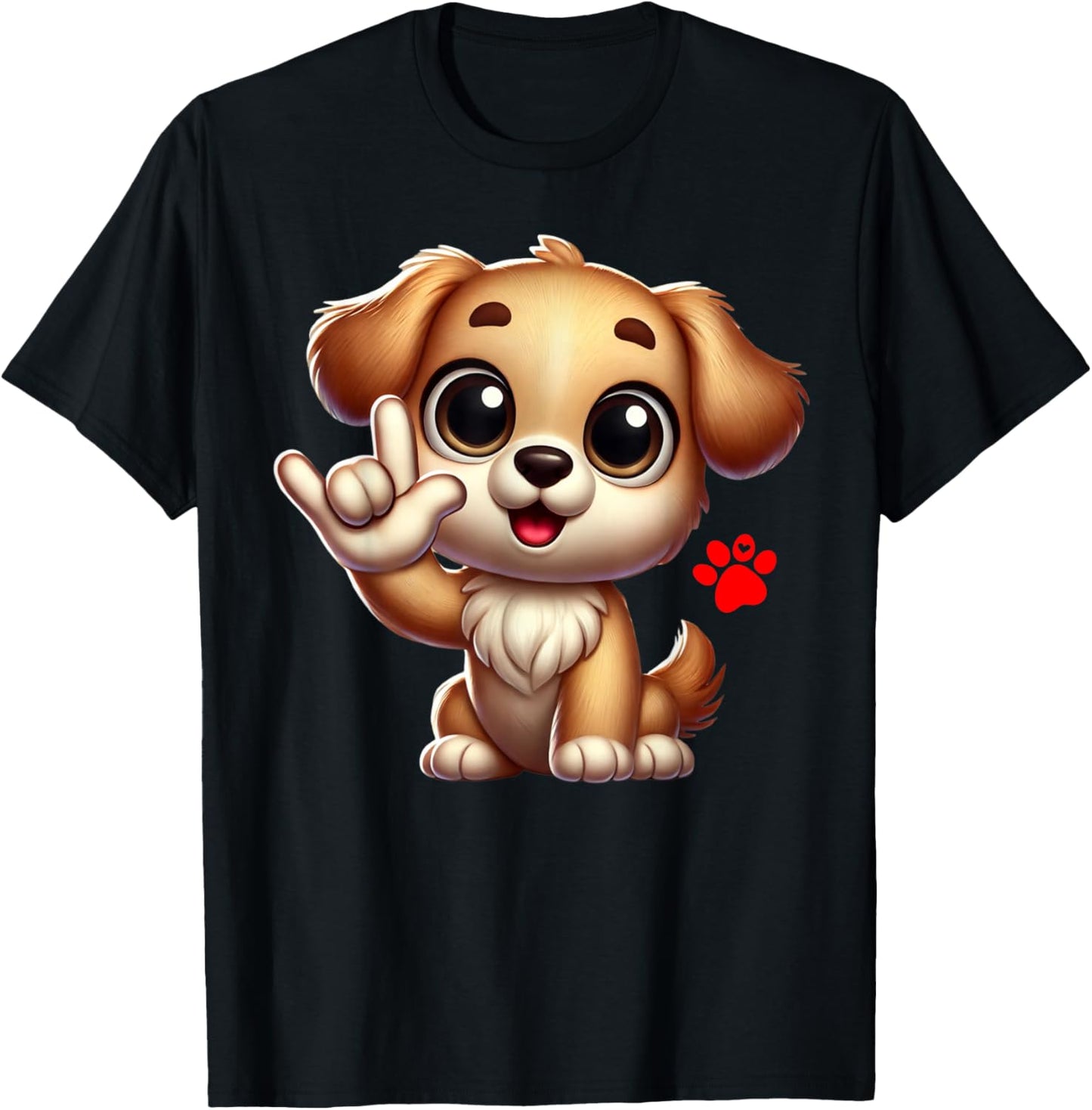 Cute Puppy Love You Sign Language ASL Dog Lover T-Shirt - T-Shirt | Black