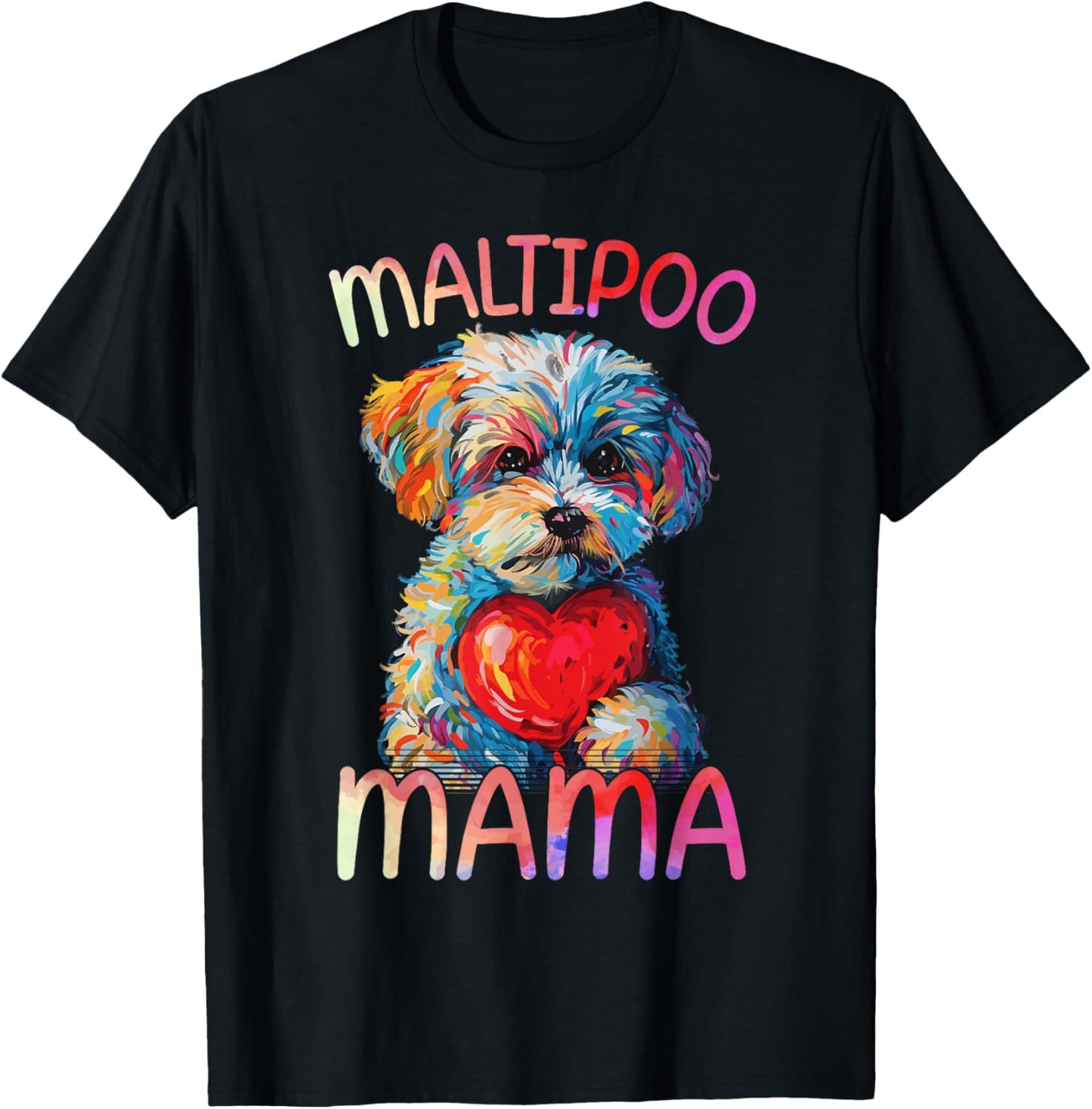 Maltipoo Dog Lovers Mama Heart Pop Art Maltipoo Mom T-Shirt - T-Shirt | Black