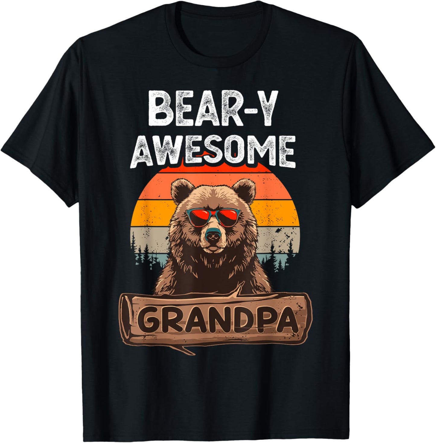 Bear-y Awesome Grandpa Funny Saying Bear Vintage Grandfather T-Shirt - T-Shirt | Black