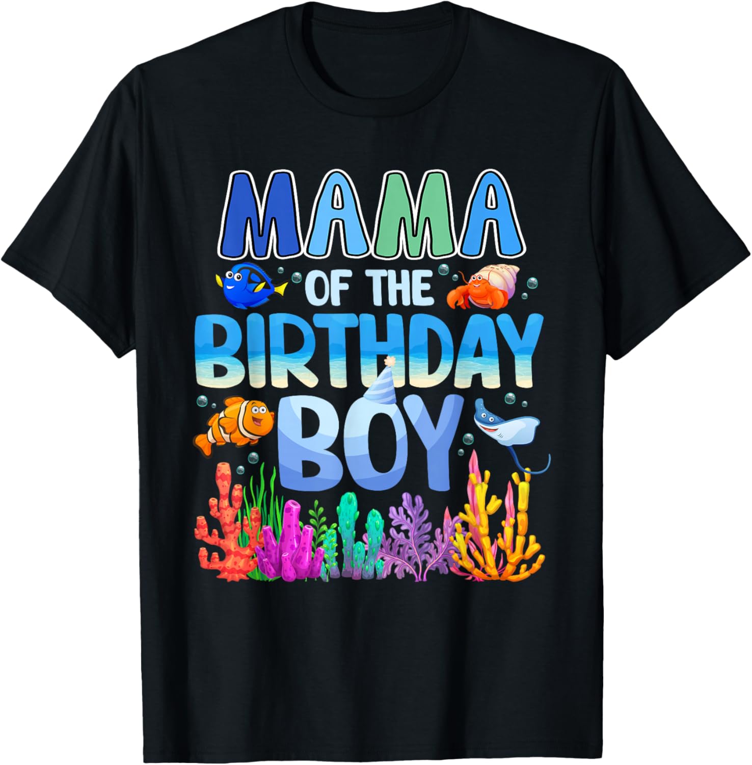 Mama of The Birthday Boy Aquarium Sea Animals Matching T-Shirt - T-Shirt | Black