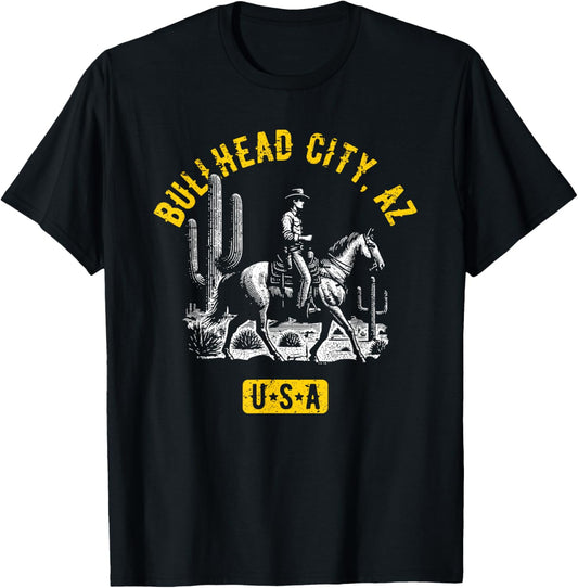 Bullhead City AZ USA Cowboy Horse Distressed Style Design T-Shirt - T-Shirt | Black