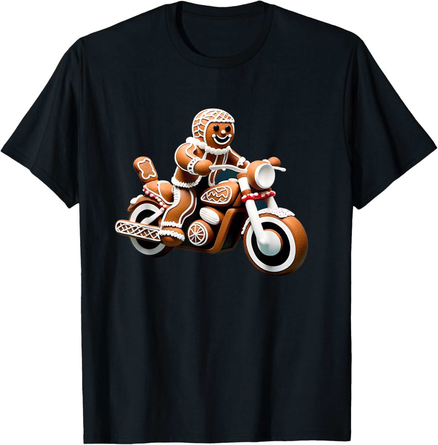 Gingerbread Man Biker Riding a Motorcycle on Christmas T-Shirt - T-Shirt | Black