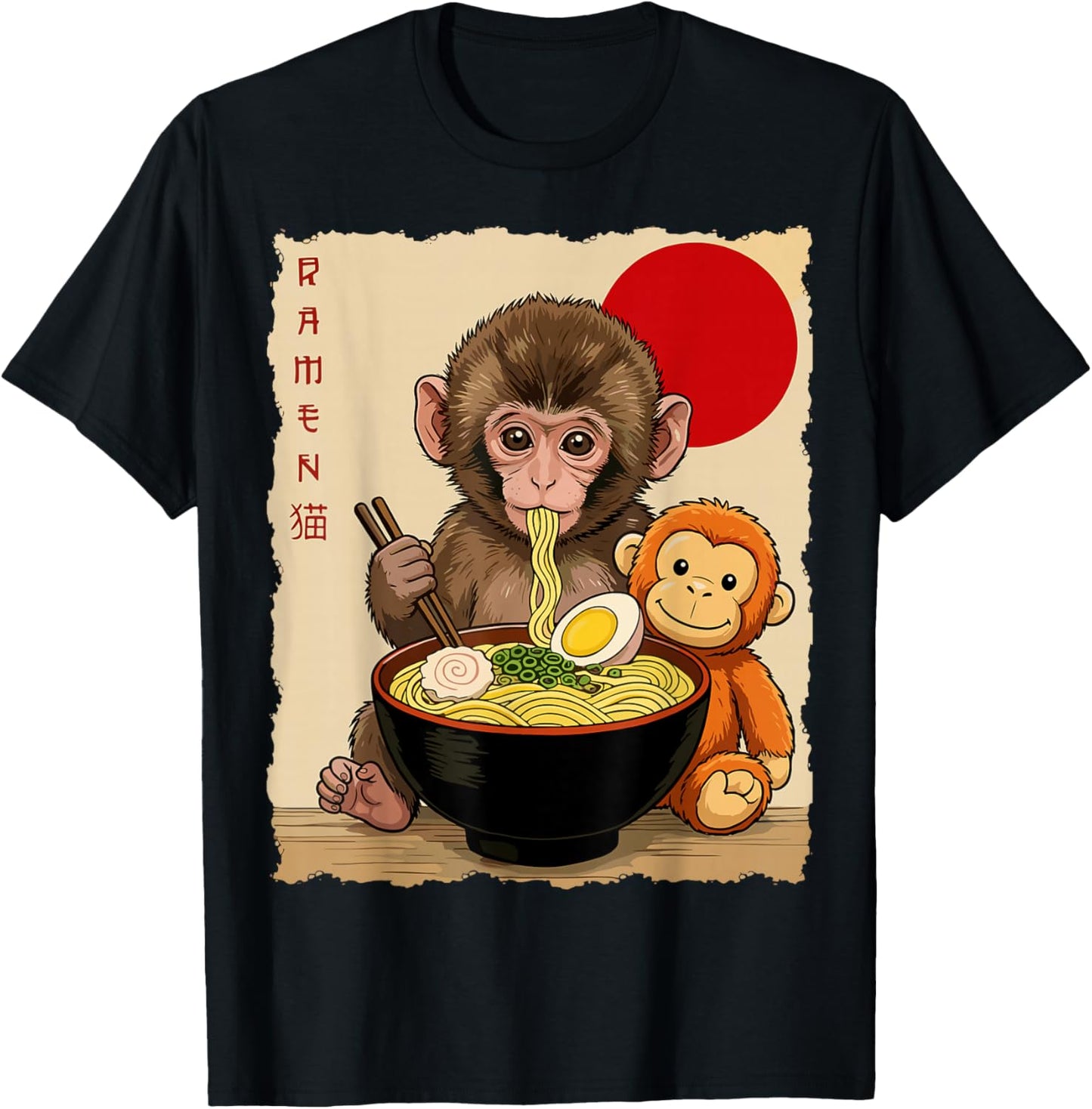 Punch Monkey Ramen Funny Ramen Noodles Punch Monkey T-Shirt - T-Shirt | Black