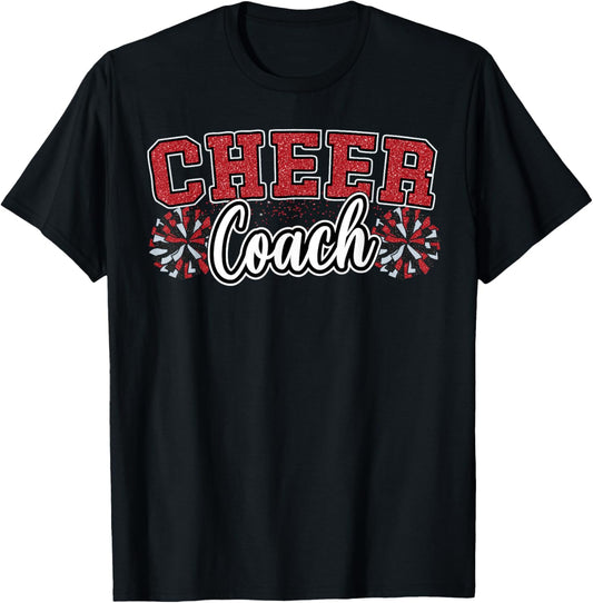 Loud Proud Cheer Coach Pom Poms Red Black Cheerleader Women T-Shirt - T-Shirt | Black